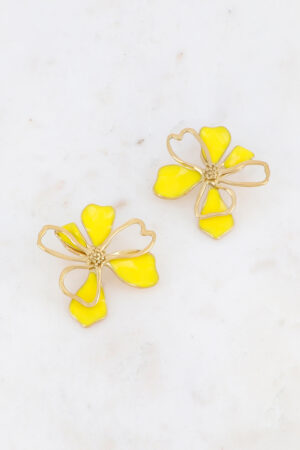 Boucles d'oreilles fleur jaune acétate